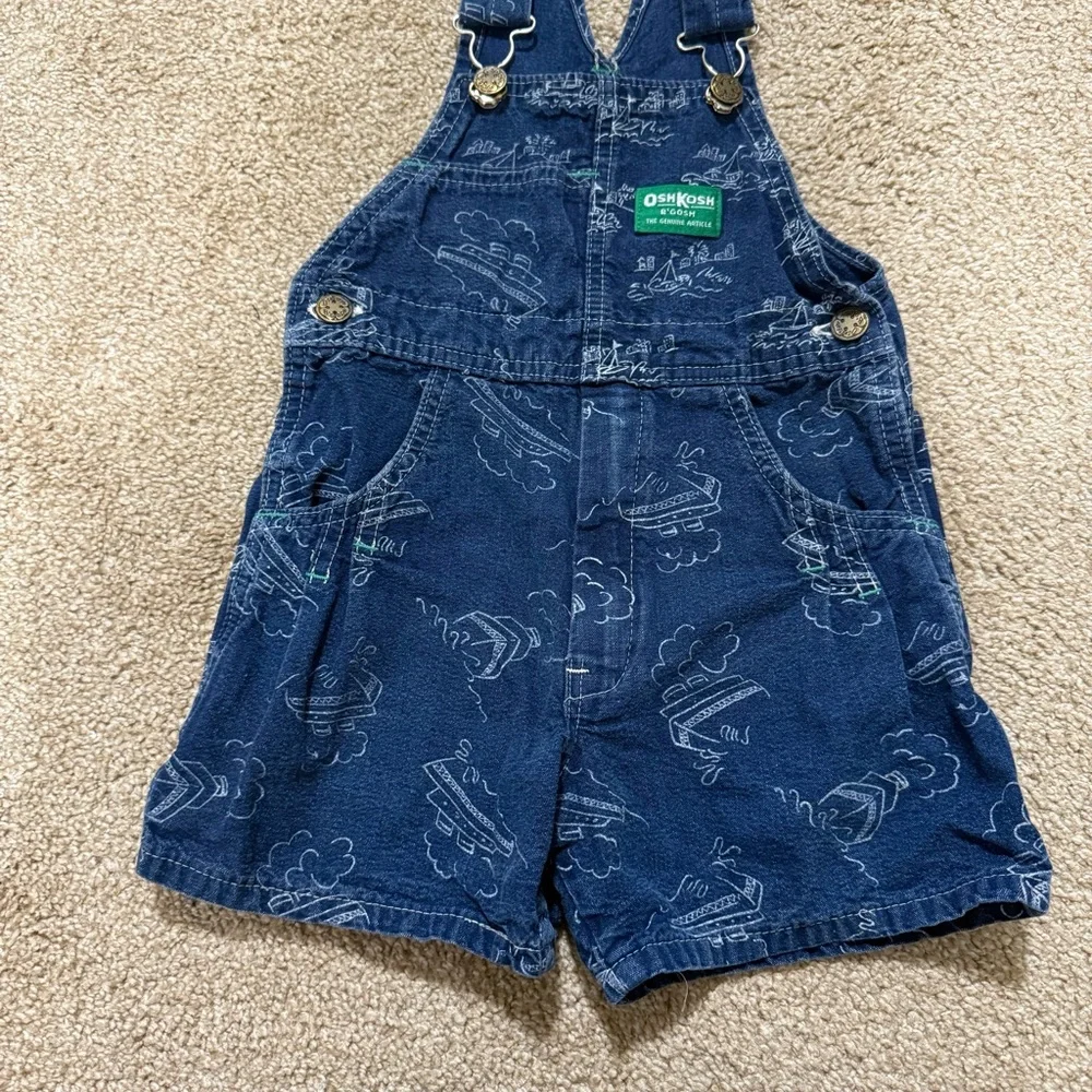 Vintage Oshkosh B'Gosh Denim Shortall Boats Overall Paper Tag Boy Size 6‎